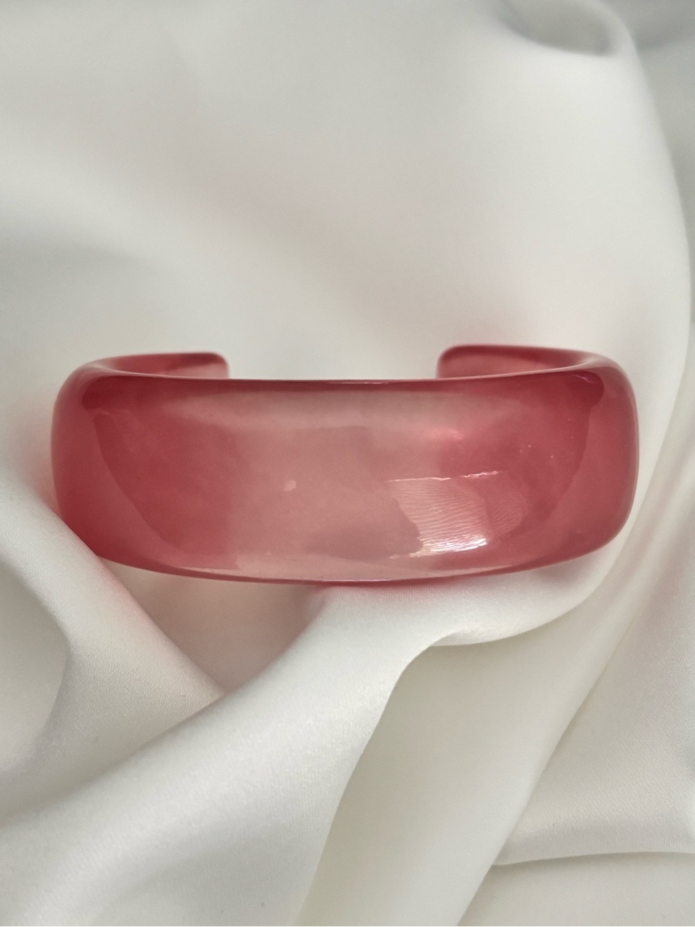 Vintage Pink Lucite Wide Cuff Bracelet Translucent Acrylic Statement